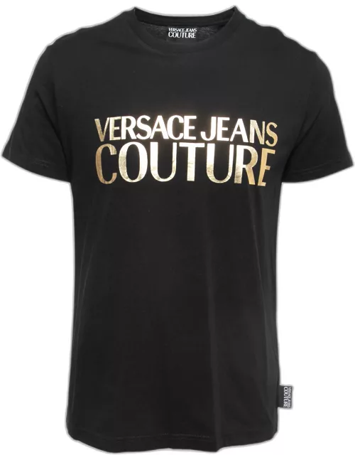 Versace Jeans Couture Black Logo Print Cotton Half Sleeve T-Shirt