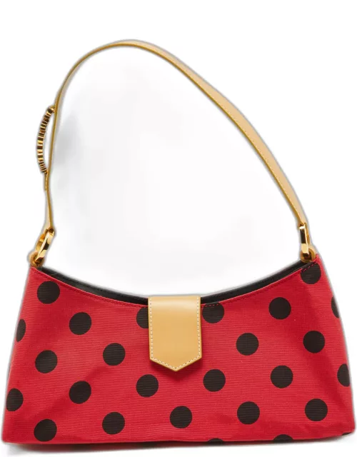 Moschino Red/Black Canvas and Leather Polka Baguette Bag