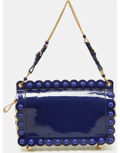 Moschino Purple/White Patent and Leather Studded Flap Shoulder Bag