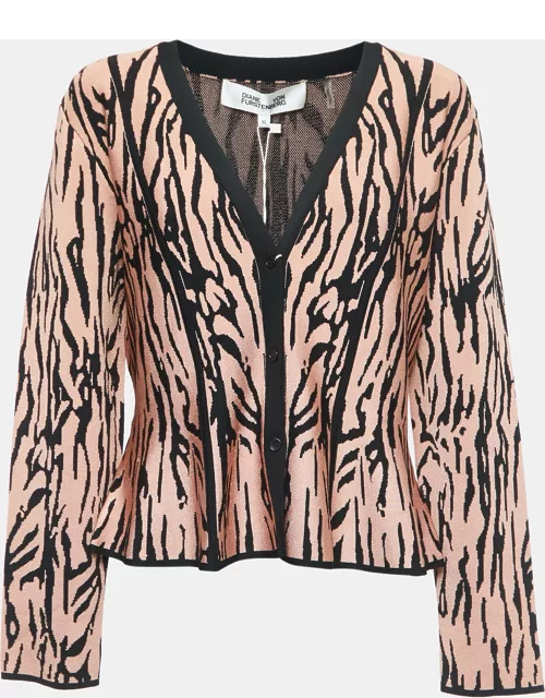 Diane Von Furstenberg Pink/Black Tiger Striped Knit Cardigan