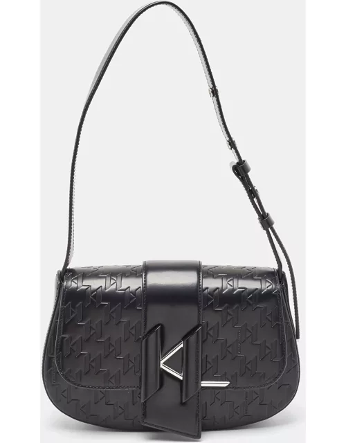 Karl Lagerfeld Black Leather K/Saddle Shoulder Bag