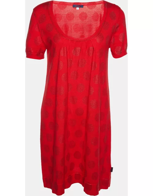 Kenzo Red Lurex Polka Cotton Knit Mini Dress
