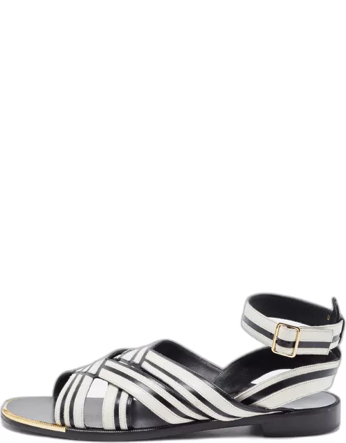 Salvatore Ferragamo Black/White Leather Ankle Strap Sandal
