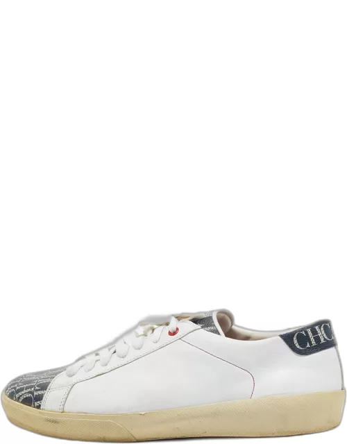 CH Carolina Herrera White/Beige Leather and Canvas Low Top Sneaker