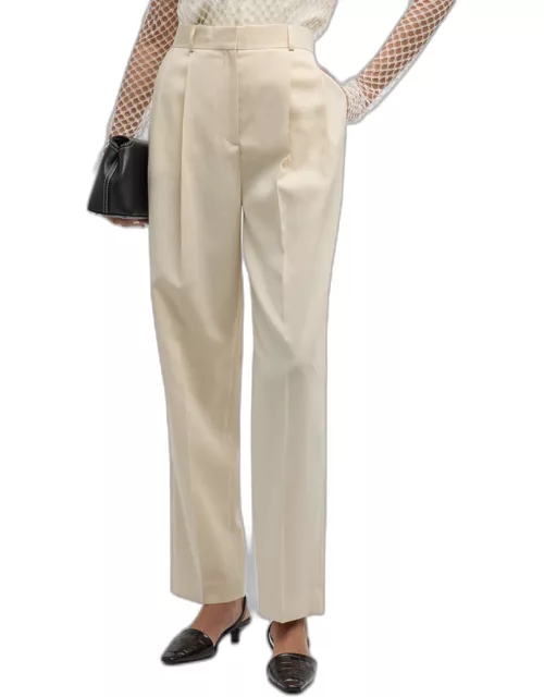 Mid-Rise Double-Pleated Straight-Leg Tailored Trouser