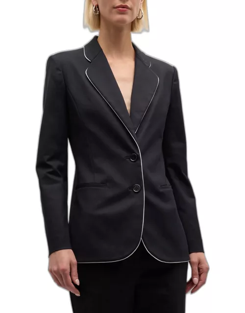 Piped Single-Breasted Cotton-Blend Blazer