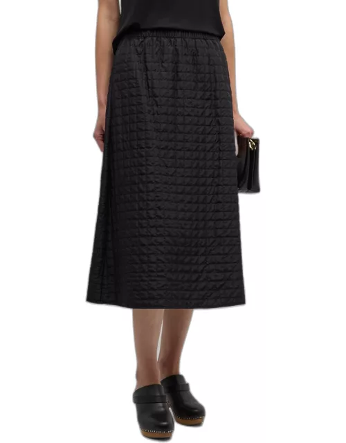 Quilted A-Line Habutai Silk Midi Skirt