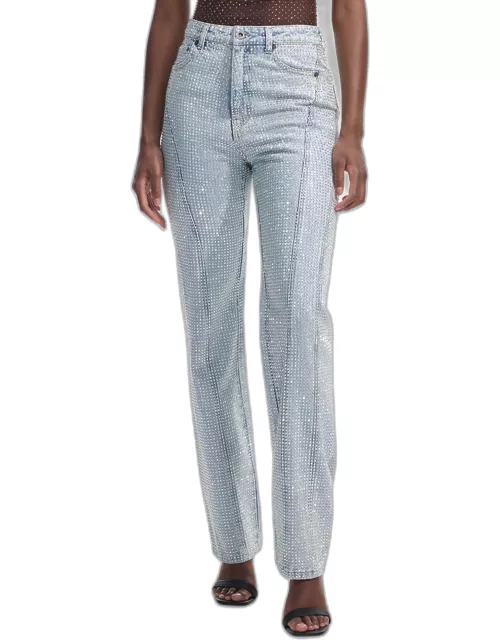Rhinestone-Embellished Straight-Leg Denim Jean