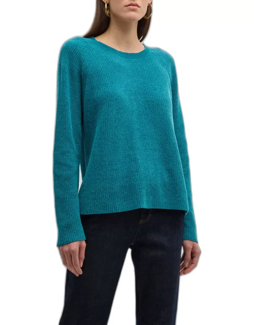 Ribbed Crewneck Chenille Sweater