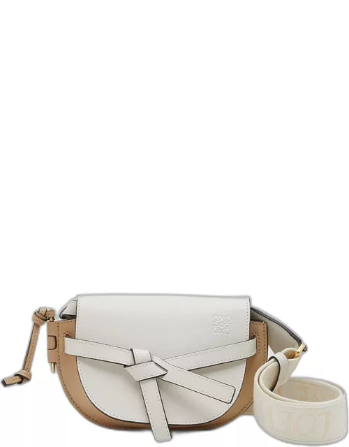 Gate Dual Mini Crossbody Bag in Bicolor Leather with Jacquard Strap