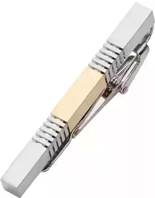 Pronto Uomo Men's Tie Bar, Gold and Silver with Stripes Silver