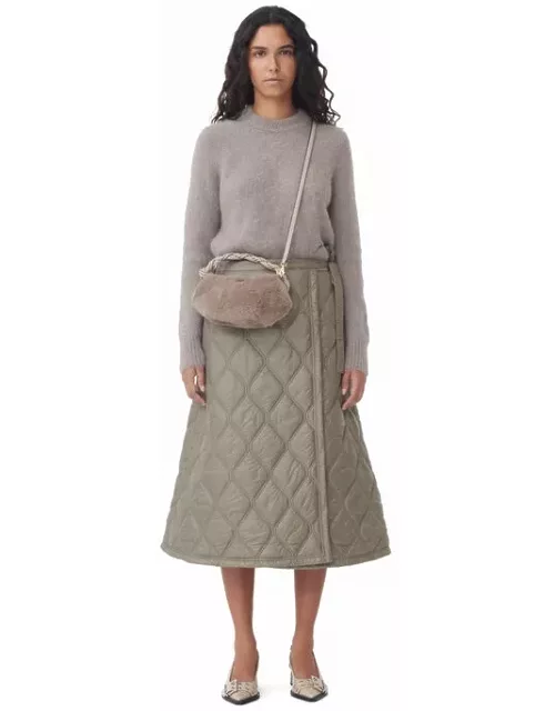GANNI Brown Shiny Quilt Midi Skirt in Fallen Rock