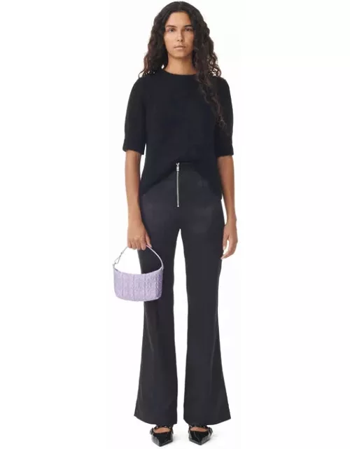 GANNI Double Satin Flared Trousers in Black