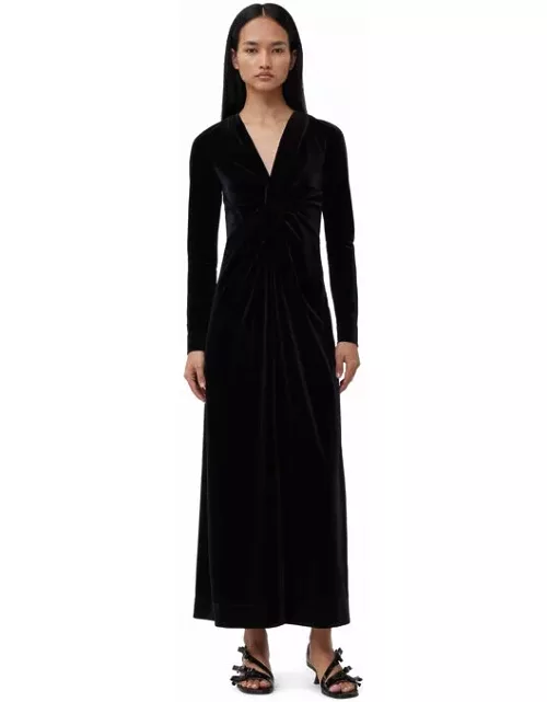 GANNI Velvet Jersey Twist Long Dress in Black