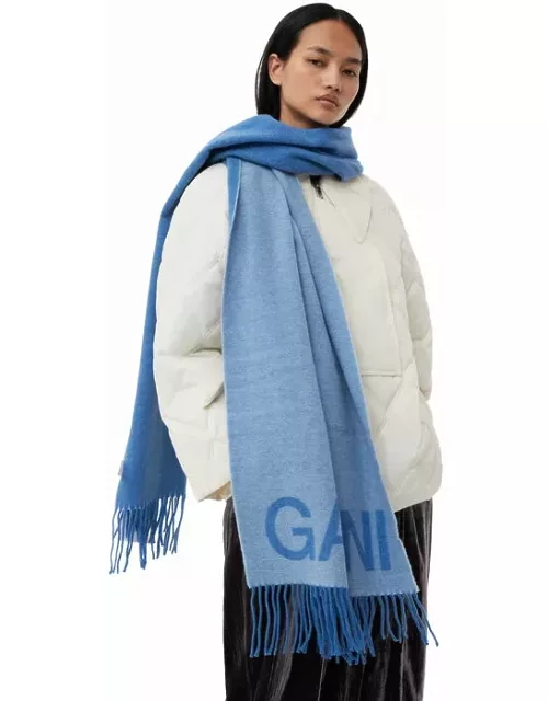 GANNI Light Blue Wool Fringed Scarf in Light Blue Vintage Women'
