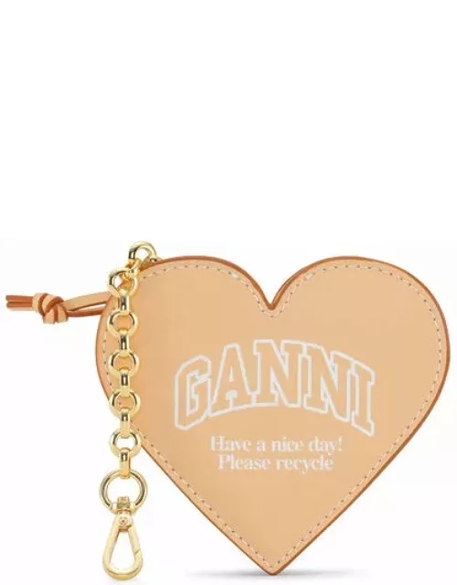 GANNI Cream Funny Heart Zipped Coin Purse in Buttercream Polyester/Polyurethane/Recycled Leather Women'