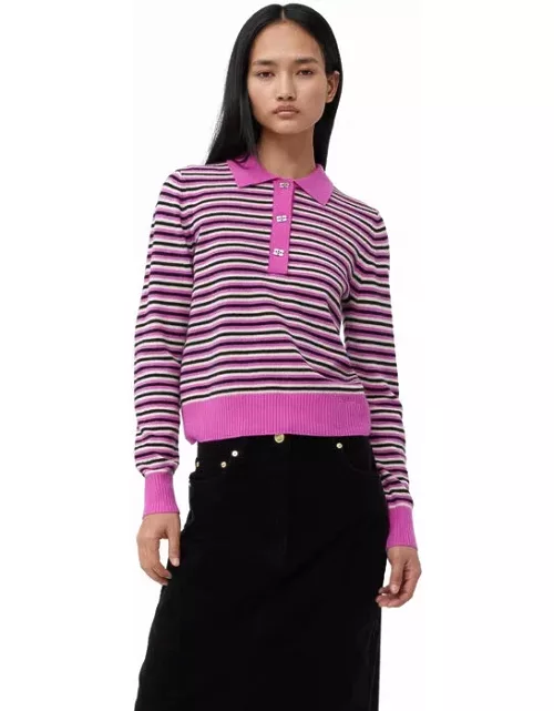 GANNI Striped Cashmere Polo Sweater