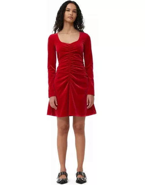 GANNI Red Velvet Jersey Mini Dress in Savvy Red