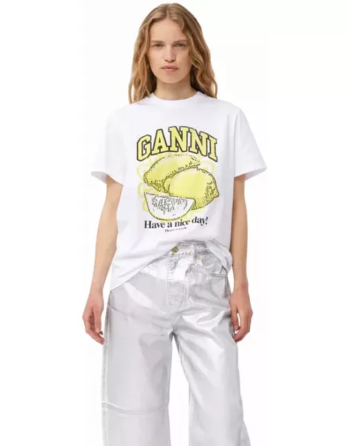 GANNI Relaxed Lemon T-shirt in White