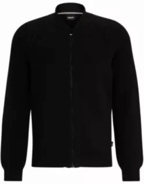 Zip-up cardigan in cotton and virgin wool- Black Men's Cardigan