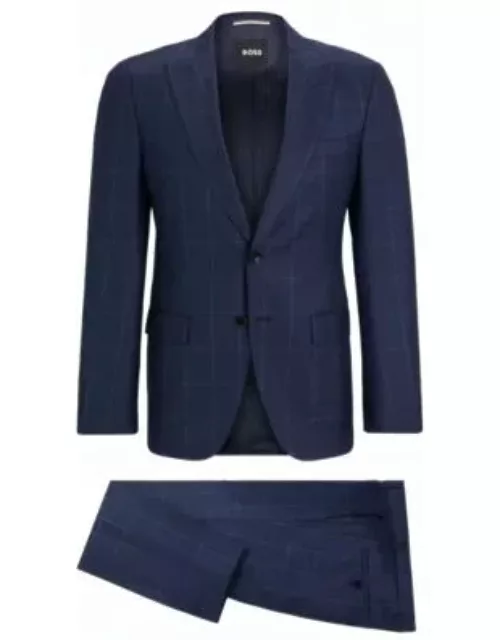 Slim-fit two-piece suit in checked virgin wool- Dark Blue Men's Business Suit