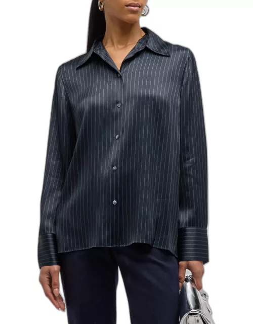 Long-Sleeve Silk Pinstripe Shirt