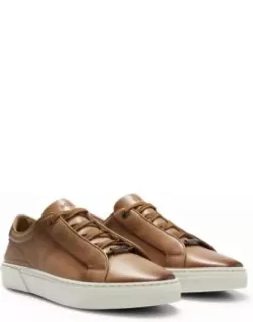 Leather trainers with branded lace loop- Beige Men's Sneaker