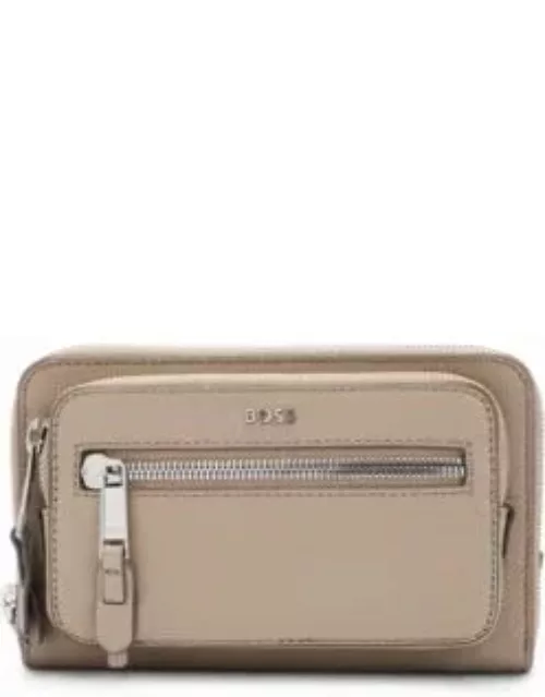 Crossbody bag in grained leather with logo lettering- Light Beige Men's Be Your Own BOS