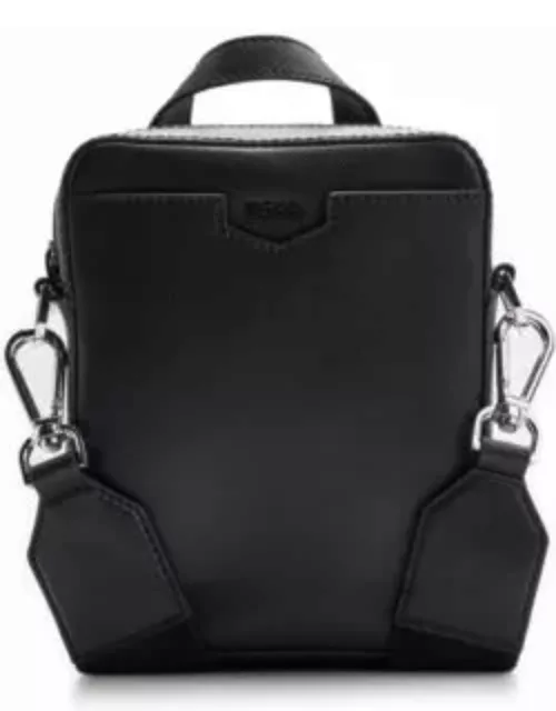 Structured leather crossbody bag with logo lettering- Black Men's Bag