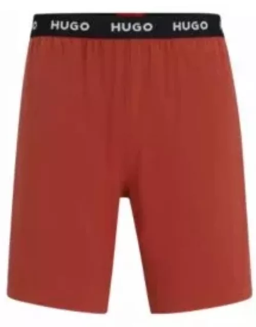 Stretch-cotton pajama shorts with logo waistband- Dark Red Men's Nightwear
