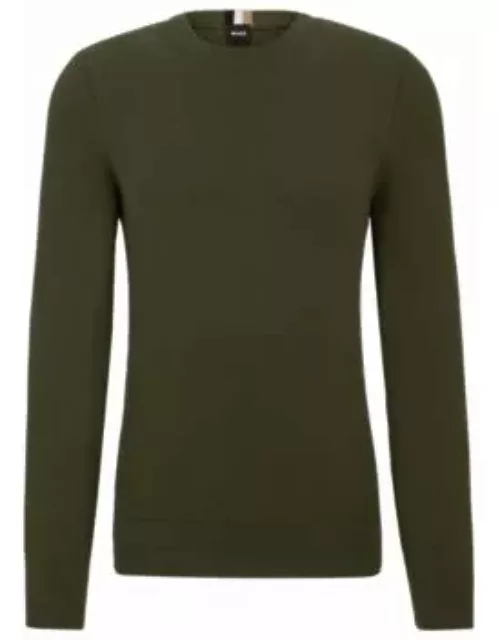 Micro-structured crew-neck sweater in cotton- Dark Green Men's Sweater