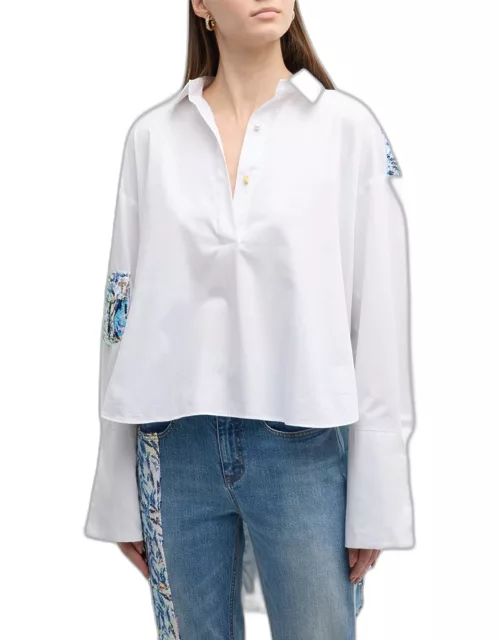 Myles Sequin Panel high-Low Collared Shirt