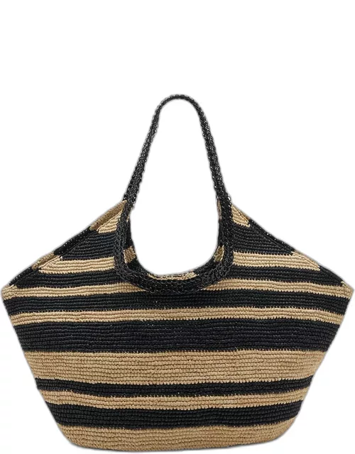 Cabas Striped Raffia Shoulder Bag