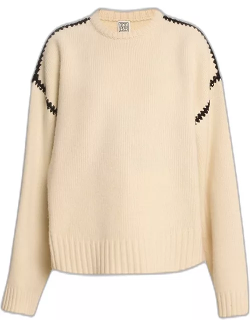 Cashmere-Blend Knit Sweater with Embroidered Detai