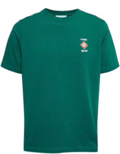 Casablanca Green Logo Print Cotton Crew Neck Half Sleeve T-Shirt