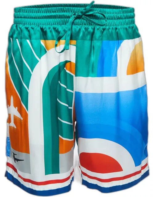 Casablanca Multicolor Logo Print Silk Drawstring Shorts