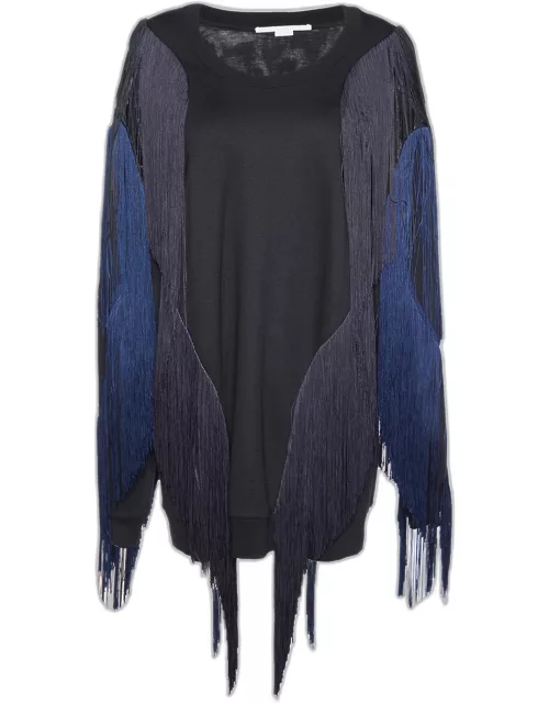 Stella McCartney Black Cotton Knit Fringed Sweater Mini Dress