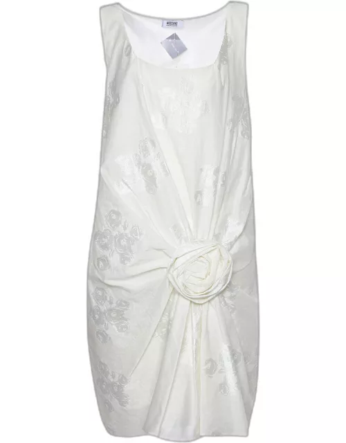 Moschino Cheap and Chic Cream Jacquard Floral Draped Sleeveless Mini Dress