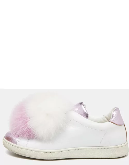 Joshua Sanders Lilac/White Leather Pom Pom Slip On Sneaker