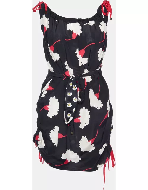 Moschino Cheap and Chic Black Floral Printed Belted Dress