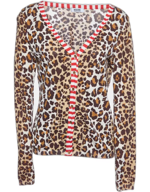Moschino Cheap and Chic Brown Animal Printed Cotton Knit Cardigan