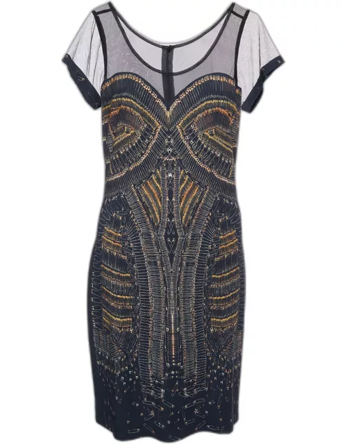 McQ by Alexander McQueen Black Printed Knit & Tulle Midi Dress