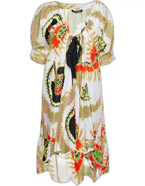 Roberto Cavalli Multicolor Printed Cotton High Low Hem Midi Dress