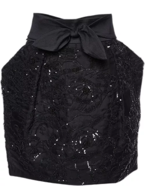 Stella McCartney Black Embellished Silk Bow Tie Detail Mini Skirt