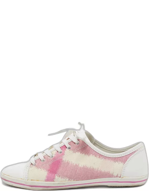 Burberry Pink/White Leather and Canvas Cap Toe Low Top Sneaker
