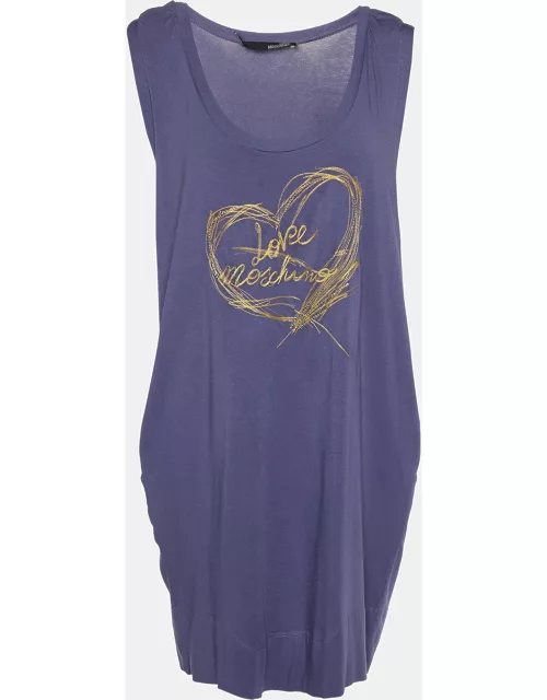 Love Moschino Purple Logo Embroidered Cotton Knit Sleeveless Mini Dress