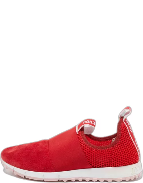Jimmy Choo Red Suede and Mesh Oakland Sneaker