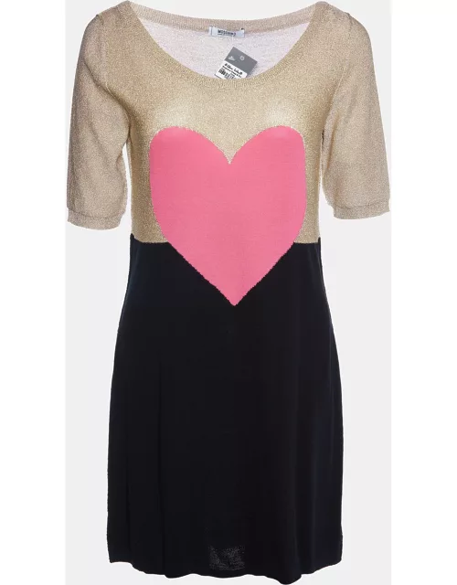 Moschino Cheap and Chic Multicolor Heart Lurex & Cotton Knit Mini Dress