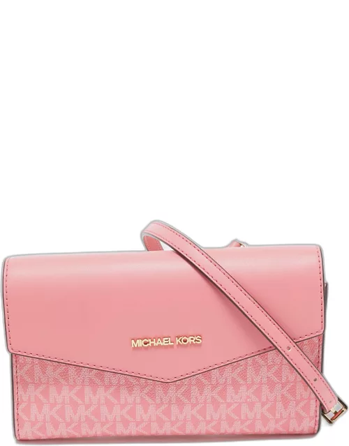 Michael Kors Pink Signature Coated Canvas and Leather Envelope Flap Clutch Bag
