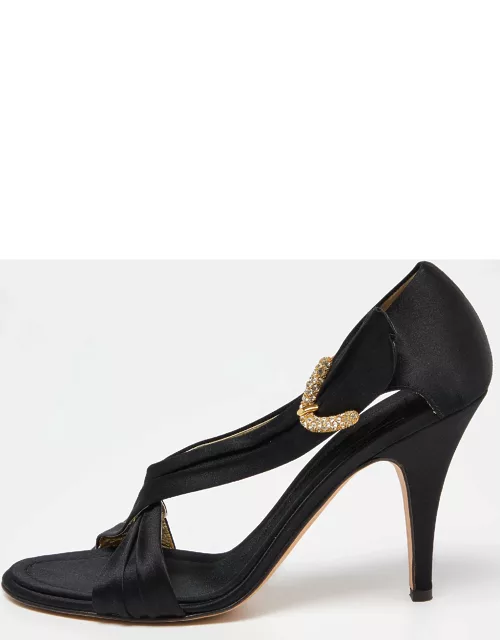Giuseppe Zanotti Black Satin Crystal Embellished Sandal